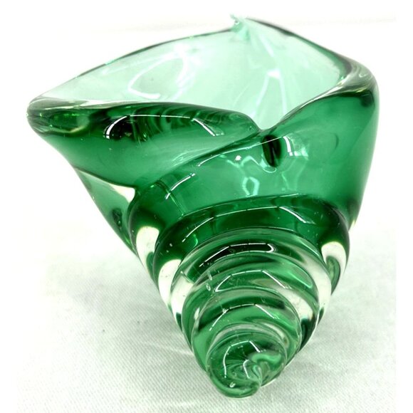 Murano Barbini Green Glass Conch Shell Bowl Paperweight 6" - Picture 4 of 6